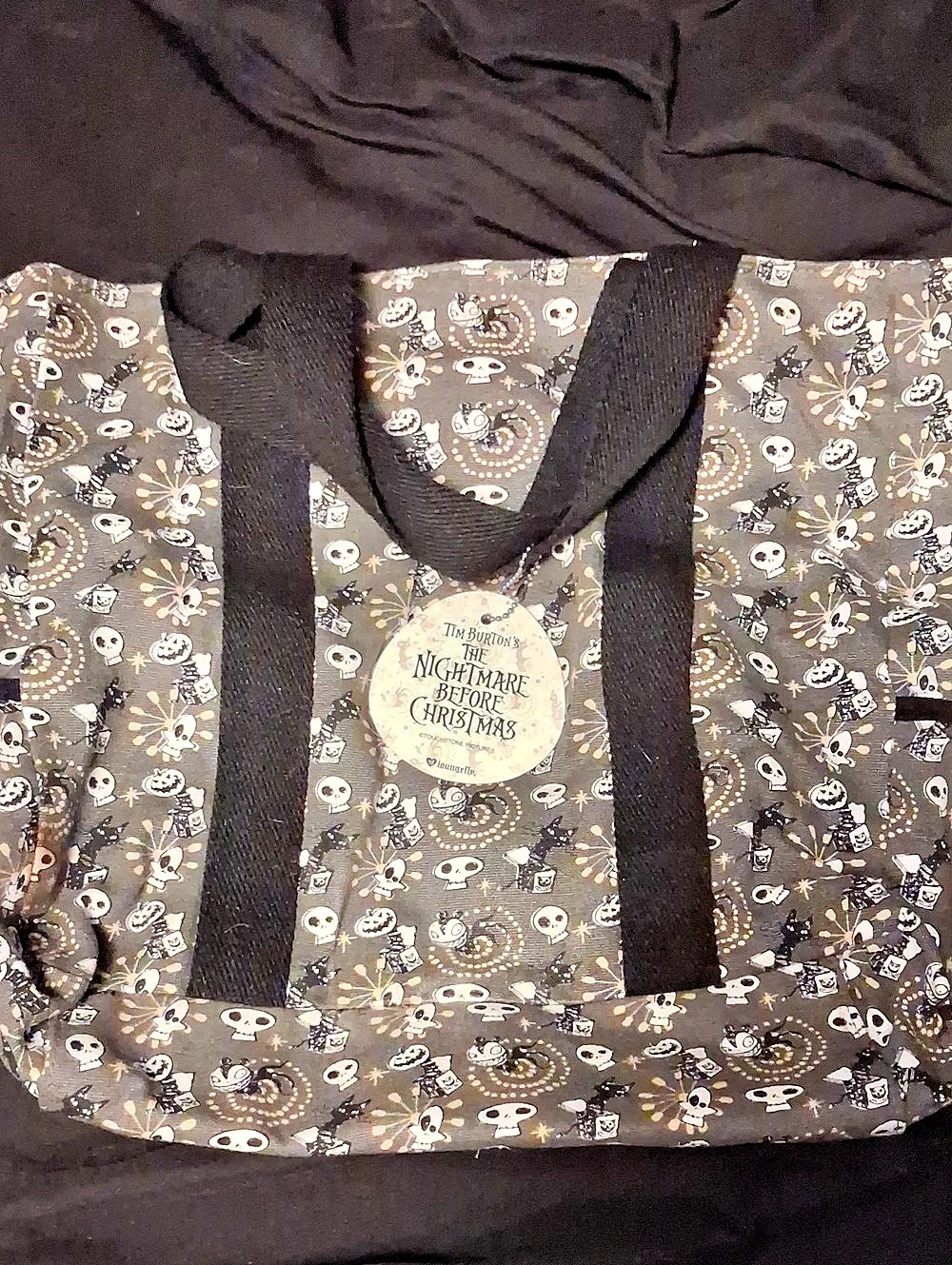 Disney The Nightmare Before Christmas Printed Tote Bag in Black & Gray Like New